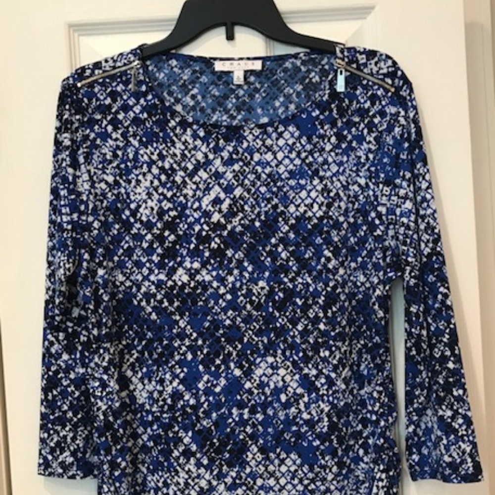 Blue/White/Black Print Chaus Top